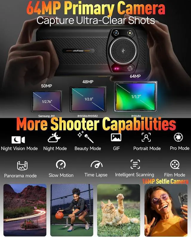 Alt view image 5 of 7 - sluting Ulefone Armor 21 Phone Android 14 Rugged Phone Unlocked 16G+256GB Rugged Smartphone 9600mAh 6.58" FHD+ 120Hz 64MP+24MP Night Vision Camera Dual SIM IP68 Smartphone NFC 122dB loudest Speaker IR