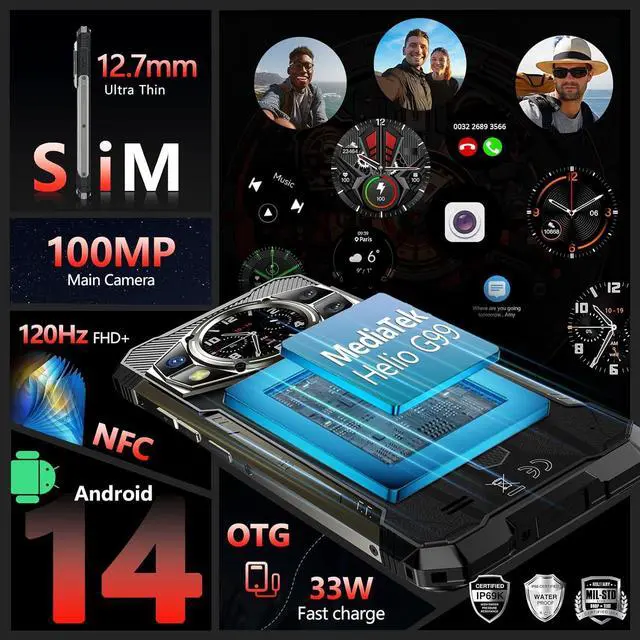 Alt view image 3 of 6 - sluting CUBOT KingKong AX 2024 Rugged Phone Unlocked-Android 14/ MTK G99/ 24GB RAM+256GB ROM Dual SIM Smartphone/ 6.58" &1.32" Dual Screen/100MP Rugged Smartphone/ IP68 IP69K Waterproof Cell Phone/33W
