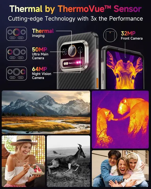 Alt view image 4 of 6 - sluting Ulefone Armor 25T Pro 5G Rugged Phone, Integrated with ThermoVue Thermal Imaging, Dimensity 6300 5G, 12(6+6)+256GB, 50MP+64MP+32MP Camera, Android 14, 6.78 120Hz, 6500mAh/Wireless Charging