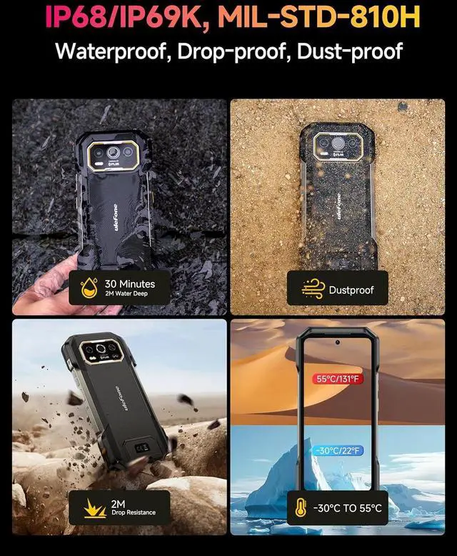 Alt view image 6 of 6 - sluting Ulefone Armor 27T Pro 5G Rugged Phone, Thermal Imaging 64MP+50MP Camera, 24GB+256GB MTK Dimensity 6300, 10600mAh(33W), 30W Wireless Charging, 6.78" FHD+ 120Hz Corning Gorilla Screen, Android