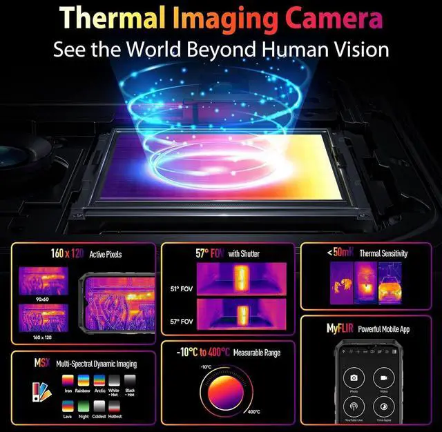 Alt view image 4 of 7 - sluting Ulefone Power Armor 18T Ultra 5G Rugged Phone, Thermal Imaging Camera, 108MP Camera, 24GB+512GB MTK Dimensity 7050, 9600mAh QI 15W Wireless Charging, 6.58" FHD+ Corning Gorilla Screen, Android