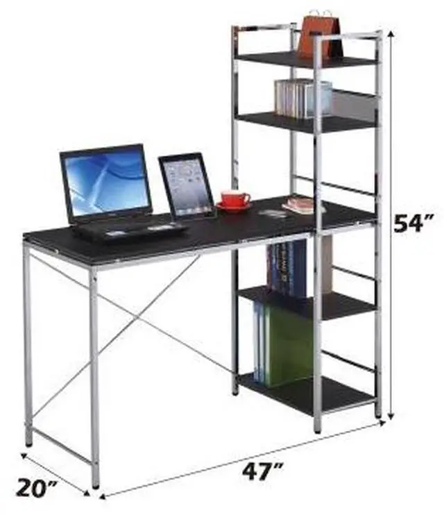 Alt view image 2 of 7 - taoruifang Elvis Black & Chrome Finish Writing Desk W/Shelves