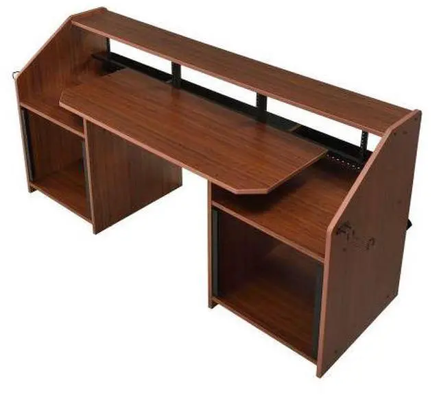 Alt view image 3 of 6 - taoruifang Cherry Music Desk with Earphone Rack Rectangular Computer Desk Freestanding Keyboard Tray with Shelves music desk Wood+Metal
