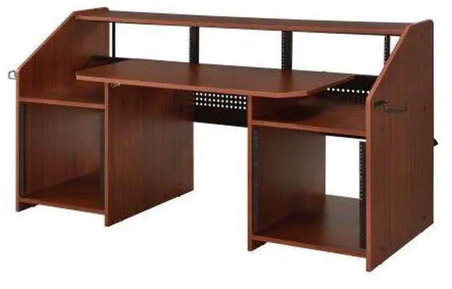 Alt view image 2 of 6 - taoruifang Cherry Music Desk with Earphone Rack Rectangular Computer Desk Freestanding Keyboard Tray with Shelves music desk Wood+Metal