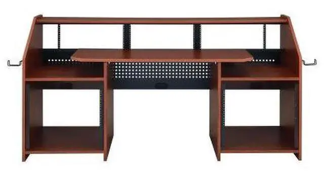 Alt view image 4 of 6 - taoruifang Cherry Music Desk with Earphone Rack Rectangular Computer Desk Freestanding Keyboard Tray with Shelves music desk Wood+Metal