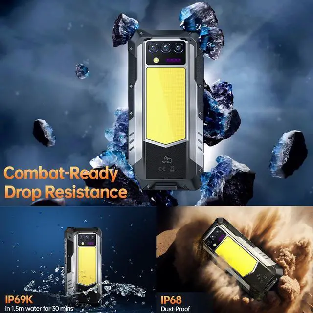 sluting WP100 Titan Rugged Smartphone 5G - 33000mAh Rugged Phone with Projector, 48GB+512GB Unlocked Android 14 Cell Phones with 1200 Lumens Camping Light, 6.8'' FHD+120Hz Smartphone, 200MP, T-Mobile