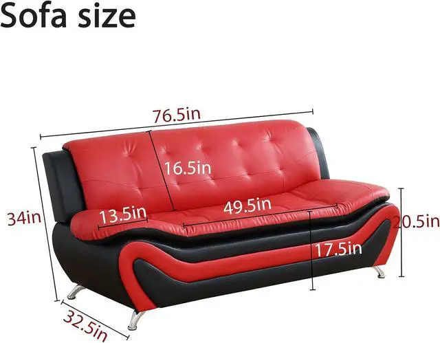 Alt view image 2 of 7 - taoruifang Black-Red  Faux Leather Sofa 3-Seater Sofa Living Room Sofa