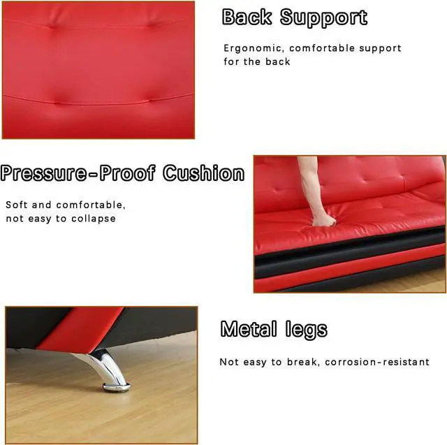 Alt view image 3 of 7 - taoruifang Black-Red  Faux Leather Sofa 3-Seater Sofa Living Room Sofa