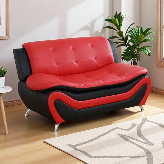 Alt view image 6 of 6 - taoruifang Black & Red Faux Leather Loveseat Living Room Sofa 2 Seater Couch with Metal Legs for Living Room/Bedroom/Office