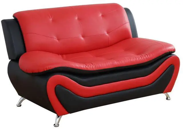 Alt view image 3 of 6 - taoruifang Black & Red Faux Leather Loveseat Living Room Sofa 2 Seater Couch with Metal Legs for Living Room/Bedroom/Office