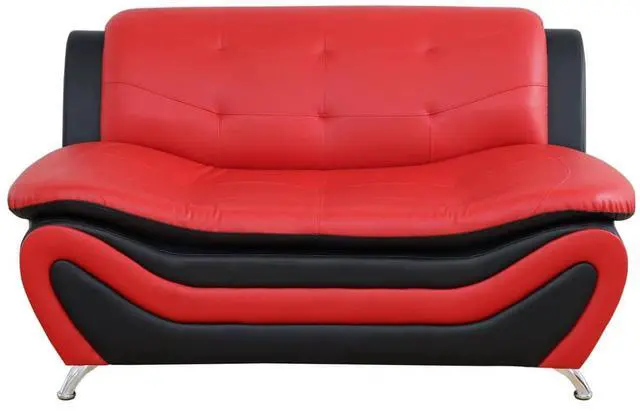 Main image of taoruifang Black & Red Faux Leather Loveseat Living Room Sofa 2 Seater Couch with Metal Legs for Living Room/Bedroom/Office