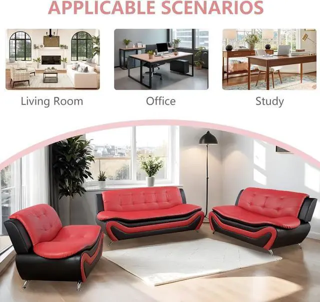 Alt view image 4 of 5 - taoruifang Black & Red Faux Leather 1 Seat Living Room Sofa Reading Accent Chairs, Single Sofa Chair with Metal Legs for Living Room/Office/Bedroom