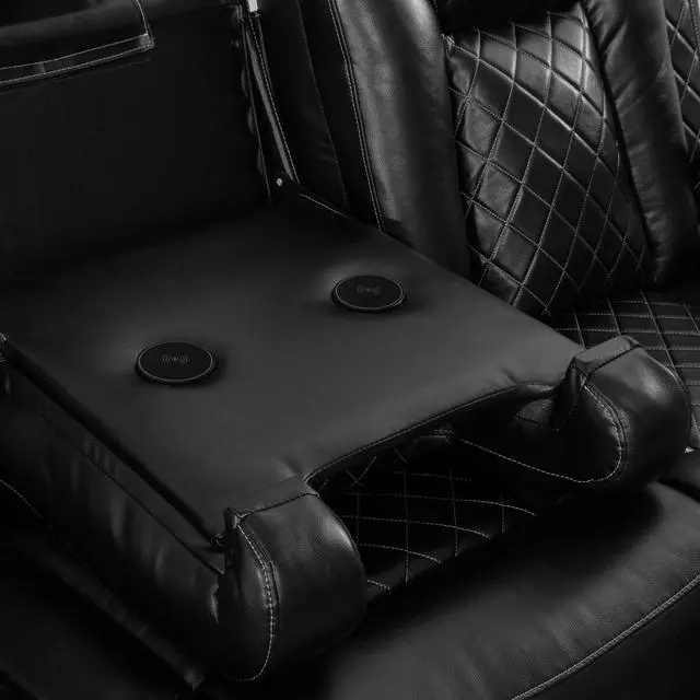 Alt view image 5 of 5 - taoruifang Black Breathing Leather Living Room Sectional Recliner Sofa 3 Seat Couches