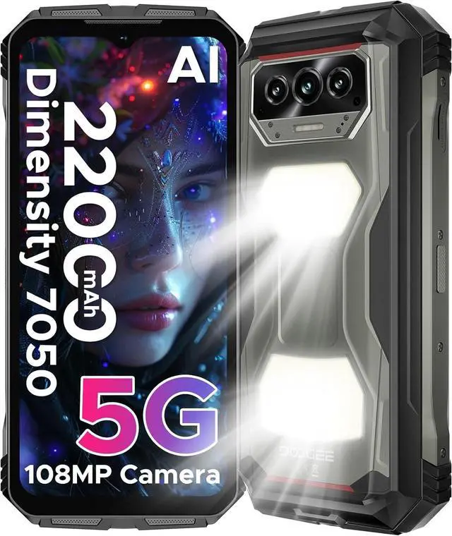 Alt view image 4 of 7 - sluting DOOGEE V Max S (2025) 5G Unlocked Rugged Phone,Dual Camping Lights,22000mAh Battery,Android 14,24GB+256GB/TF 2TB Rugged Smartphone,108MP+16MP,6.58FHD+120Hz IPS Screen,Dual Unlock/NFC/WiFi6