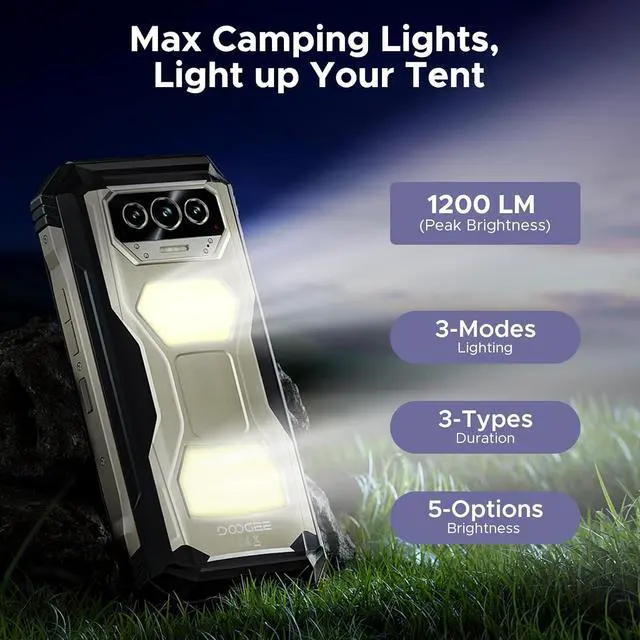 Alt view image 3 of 7 - sluting DOOGEE V Max S (2025) 5G Unlocked Rugged Phone,Dual Camping Lights,22000mAh Battery,Android 14,24GB+256GB/TF 2TB Rugged Smartphone,108MP+16MP,6.58FHD+120Hz IPS Screen,Dual Unlock/NFC/WiFi6
