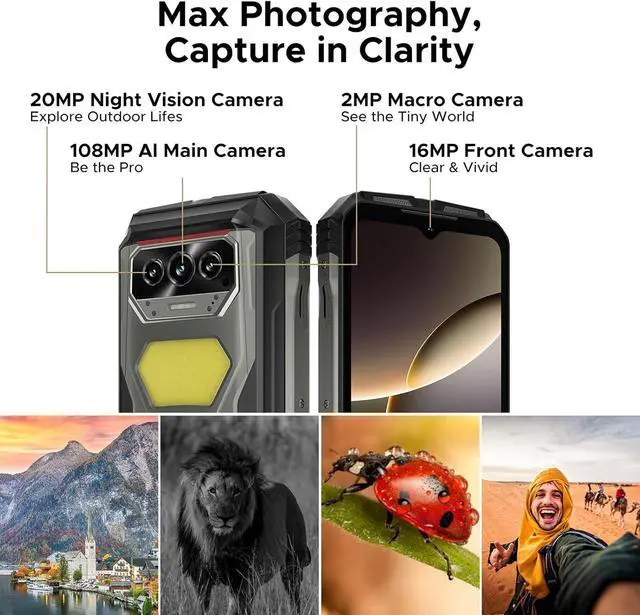Alt view image 5 of 7 - sluting DOOGEE V Max S (2025) 5G Unlocked Rugged Phone,Dual Camping Lights,22000mAh Battery,Android 14,24GB+256GB/TF 2TB Rugged Smartphone,108MP+16MP,6.58FHD+120Hz IPS Screen,Dual Unlock/NFC/WiFi6