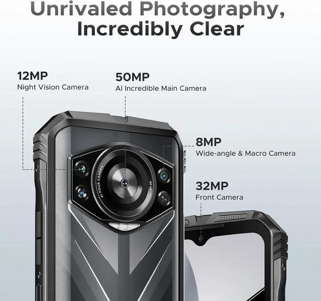 Alt view image 2 of 7 - sluting DOOGEE S118 (2025) Rugged Smartphone Unlocked, 32GB+512GB/2TB Rugged Phone, Helio G100,10800mAh(33W) 6.6''FHD+120Hz Dispaly, 50MP+12MP Night Vision, Dual SIM/Face Unlock/Fingerprint/NFC/GPS