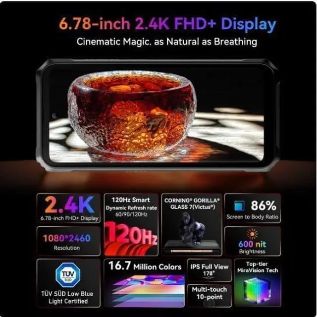 Alt view image 4 of 7 - sluting BL9000 Pro 5G Rugged Smartphone Unlocked (Thermal Imaging Camera), 36GB +512GB, Android 14, 50MP+50MP Camera, 120Hz 6.78" FHD+, Dual 5G SIM Rugged Phones, IP68/IP69K, 120W/NFC/WiFi 6/GPS