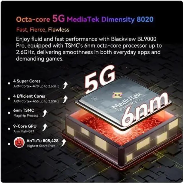 Alt view image 5 of 7 - sluting BL9000 Pro 5G Rugged Smartphone Unlocked (Thermal Imaging Camera), 36GB +512GB, Android 14, 50MP+50MP Camera, 120Hz 6.78" FHD+, Dual 5G SIM Rugged Phones, IP68/IP69K, 120W/NFC/WiFi 6/GPS