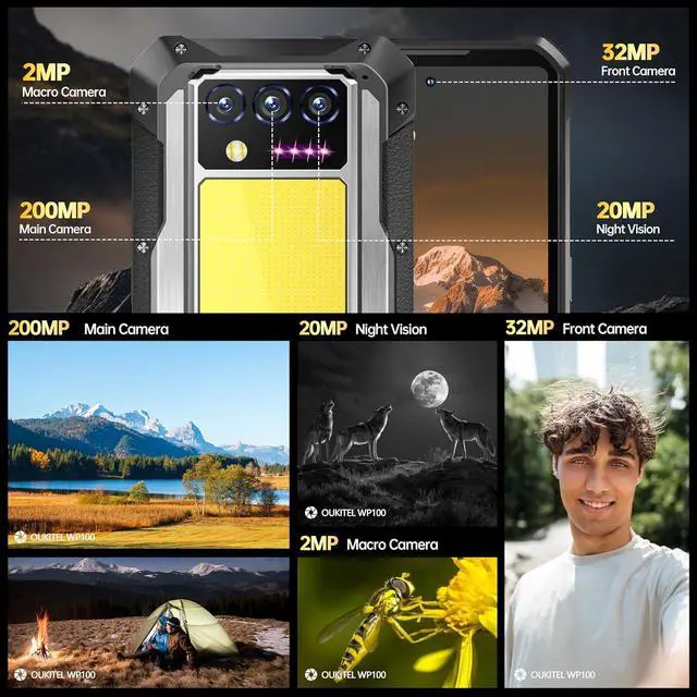 Alt view image 6 of 7 - sluting OUKITEL WP100 5G Rugged Smartphone Unlocked - 33000mAh Large Battery(66W) Rugged Cell Phone, 6.8" FHD+ 120Hz Screen 36GB RAM+512GB ROM 200MP Rear Camera Android 14 Waterproof Phones, NFC/OTG