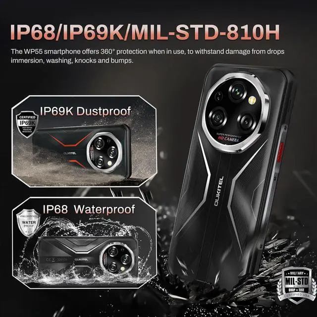 Alt view image 2 of 7 - sluting OUKITEL WP55 Android 15 Rugged Phone Unlocked 5G- 36GB+256GB/TF 2TB Rugged Smartphone, 11000mAh(33W) Battery, 6.6" FHD+120HZ Display, 108MP Camera, 5G Dual SIM ,stylish and lightweight phone