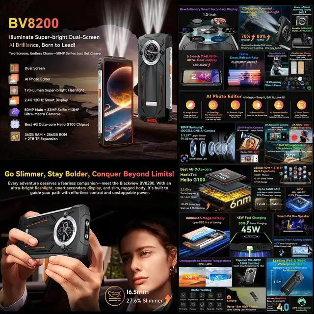 Alt view image 4 of 7 - sluting Blackview BV8200 Rugged Smartphone 12GB+256GB MTK Helio G100 6.5" 2.4K