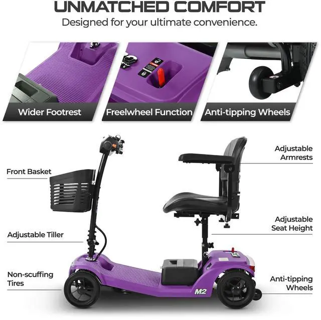 Alt view image 2 of 7 - taoruifang Battery Powered 4 Wheel Mobility Scooter for Seniors-Electric Scooter for Adults- Heavy Duty Structure for All Terrain Indoor Outdoor Maximum Load Capacity 300 lb (Purple Color)