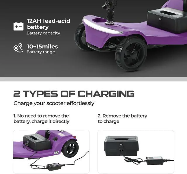 Alt view image 7 of 7 - taoruifang Battery Powered 4 Wheel Mobility Scooter for Seniors-Electric Scooter for Adults- Heavy Duty Structure for All Terrain Indoor Outdoor Maximum Load Capacity 300 lb (Purple Color)