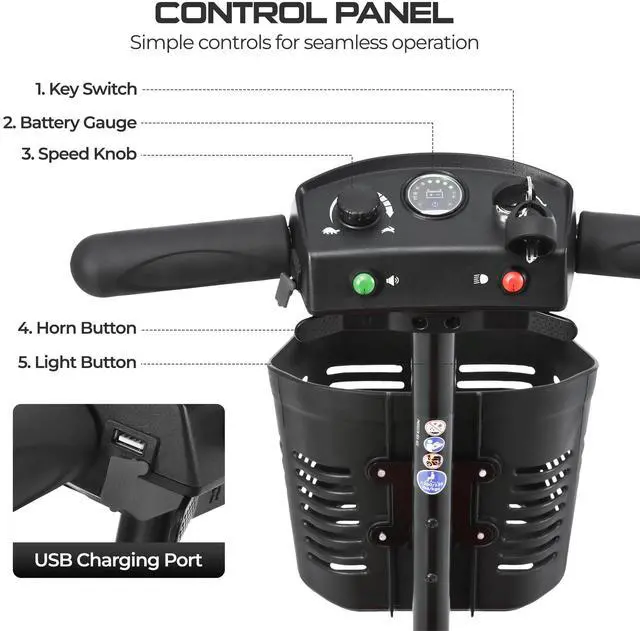 Alt view image 2 of 7 - taoruifang 20-Mile Portable Electric Scooter w/LED Lights, Folding Design & Adjustable Tiller - Black