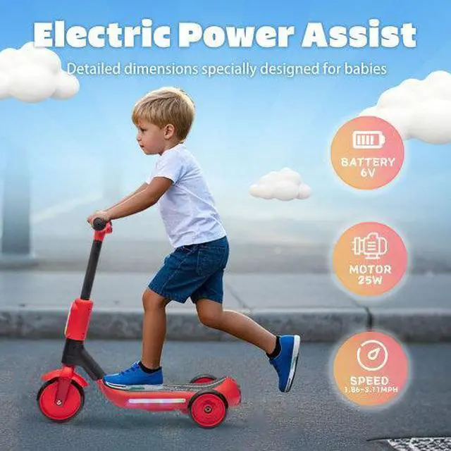 Main image of taoruifang 2 in1 Kids Ride On Three-Wheel Balance Electric Scooter,Toy for kids,Tail Color Lights W/Spray,Wider Pedal,PU Wheels For Effective Floor Protection,Independent Light Switch With Music