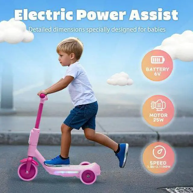 Alt view image 7 of 7 - taoruifang 2 in1 Kids Ride On Three-Wheel Balance Electric Scooter,Toy for kids,Tail Color Lights W/Spray,Wider Pedal,PU Wheels For Effective Floor Protection,Independent Light Switch With Music pink