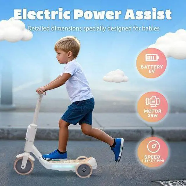 Alt view image 4 of 7 - taoruifang 2 in1 Kids Ride On Three-Wheel Balance Electric Scooter,Toy for kids,Tail Color Lights W/Spray,Wider Pedal,PU Wheels For Effective Floor Protection,Independent Light Switch With Music white
