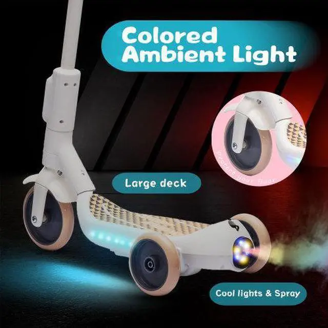 Alt view image 2 of 7 - taoruifang 2 in1 Kids Ride On Three-Wheel Balance Electric Scooter,Toy for kids,Tail Color Lights W/Spray,Wider Pedal,PU Wheels For Effective Floor Protection,Independent Light Switch With Music white