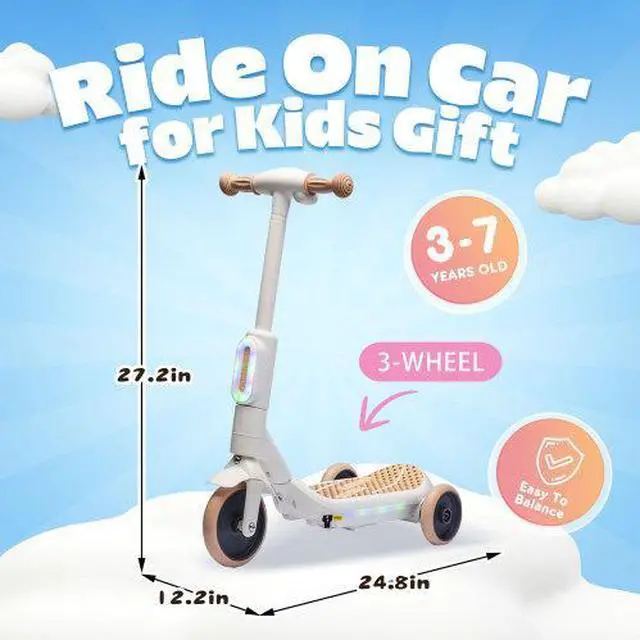 Alt view image 6 of 7 - taoruifang 2 in1 Kids Ride On Three-Wheel Balance Electric Scooter,Toy for kids,Tail Color Lights W/Spray,Wider Pedal,PU Wheels For Effective Floor Protection,Independent Light Switch With Music white