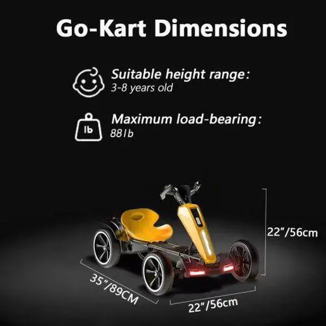 Alt view image 3 of 7 - taoruifang 12V electric Kids Pedal Go Kart, Folder Go Kart, Outdoor Ride on Toy with Adjustable Seat, 4 Non-Slip EVA Wheels for Boys and Girls Aged 3-8 Years Old yellow