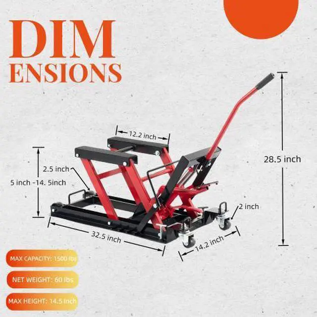Alt view image 7 of 7 - taoruifang 1500LBS Hydraulic Motorcycle Lift Jack 1500 LBS Capacity Steel ATV Lift with Wheels and Handle