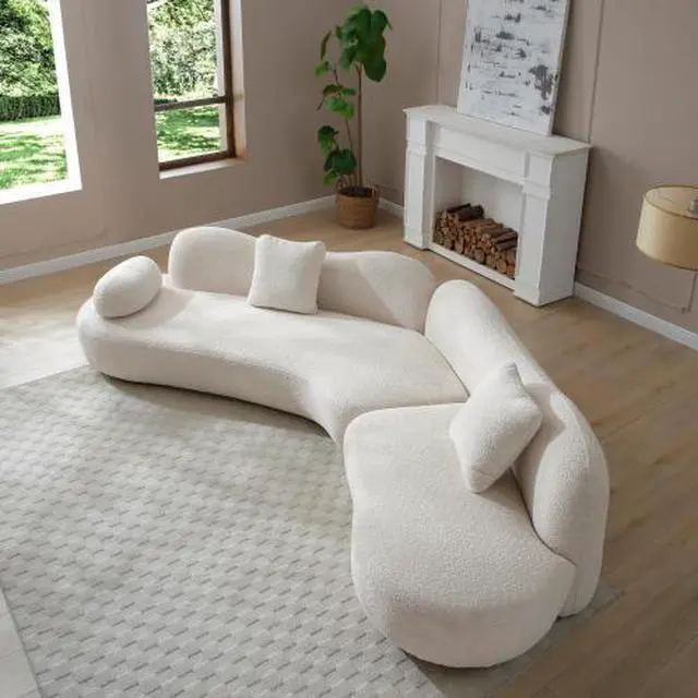 Main image of taoruifang Modern Sectional Curved Sofa, White Boucle 5-Seater Modular Sofa Couch, Non-Compressed Upholstered Sofa with Solid Wood Frame with Unique Butterfly Backrest for Living Room, Bedroom