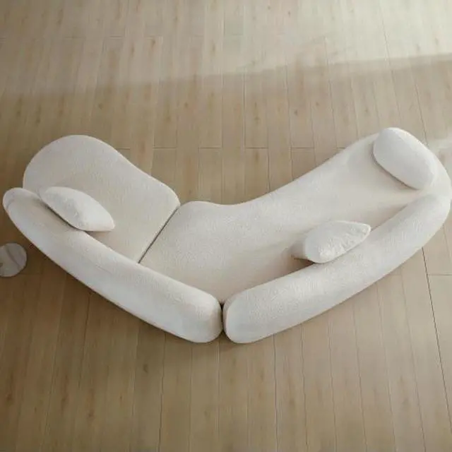 Alt view image 5 of 7 - taoruifang Modern Sectional Curved Sofa, White Boucle 5-Seater Modular Sofa Couch, Non-Compressed Upholstered Sofa with Solid Wood Frame with Unique Butterfly Backrest for Living Room, Bedroom