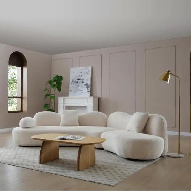 Alt view image 2 of 7 - taoruifang Modern Sectional Curved Sofa, White Boucle 5-Seater Modular Sofa Couch, Non-Compressed Upholstered Sofa with Solid Wood Frame with Unique Butterfly Backrest for Living Room, Bedroom