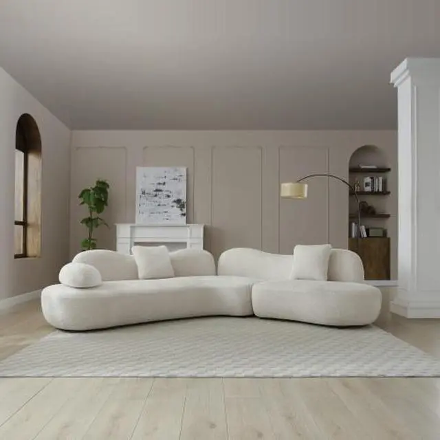 Alt view image 3 of 7 - taoruifang Modern Sectional Curved Sofa, White Boucle 5-Seater Modular Sofa Couch, Non-Compressed Upholstered Sofa with Solid Wood Frame with Unique Butterfly Backrest for Living Room, Bedroom