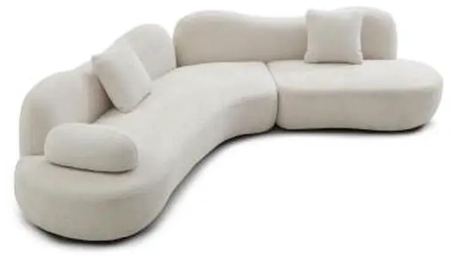 Alt view image 6 of 7 - taoruifang Modern Sectional Curved Sofa, White Boucle 5-Seater Modular Sofa Couch, Non-Compressed Upholstered Sofa with Solid Wood Frame with Unique Butterfly Backrest for Living Room, Bedroom