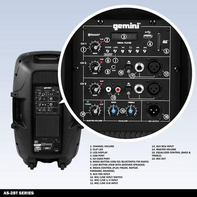 Alt view image 3 of 15 - Gemini Sound AS-2108BT Active 8 Inch Woofer 500W