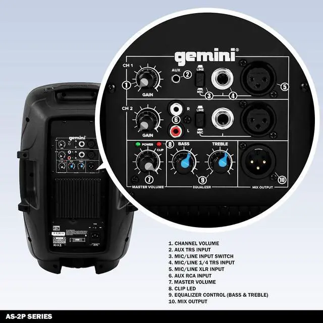 Alt view image 2 of 12 - Gemini Sound 2-Channel Power Speaker with Handles - 1500W