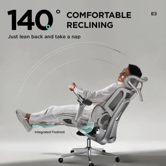 Alt view image 2 of 7 - Hbada E3 Ergonomic Office Chair Pro with Dynamic Lumbar Support, 4D Adjustable Headrest for Home Office Chair, 6D Adjustable Armrests Desk Chair, Swivel Big and Tall Computer Chair, Gray