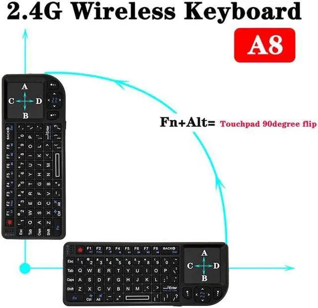 Alt view image 4 of 5 - A8 Mini Wireless Mouse And Keyboard With Laser Touchpad Keyboard, Colour: English White Backlight