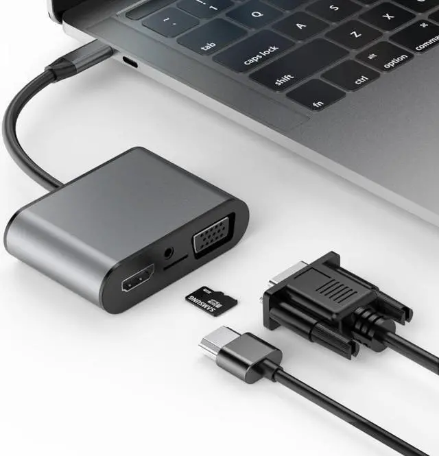 Main image of basix TW8R 8 in 1 USB-C / Type-C to 3 USB 3.0 + USB-C / Type-C + HDMI + VGA Interfaces HUB Adapter with Micro SD Card Slot & 3.5mm AUX - OEM