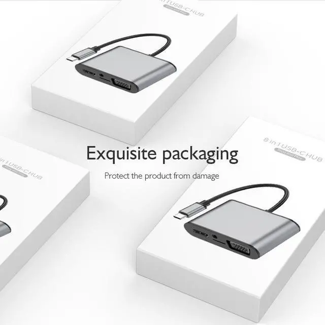 Alt view image 5 of 7 - basix TW8R 8 in 1 USB-C / Type-C to 3 USB 3.0 + USB-C / Type-C + HDMI + VGA Interfaces HUB Adapter with Micro SD Card Slot & 3.5mm AUX - OEM