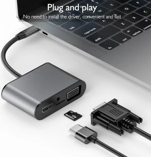 Alt view image 6 of 7 - basix TW8R 8 in 1 USB-C / Type-C to 3 USB 3.0 + USB-C / Type-C + HDMI + VGA Interfaces HUB Adapter with Micro SD Card Slot & 3.5mm AUX - OEM