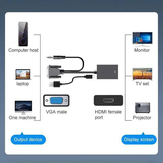 Alt view image 3 of 7 - HDCO-VGAM2 1080P VGA Male to HDMI Female Converter with 3.5mm Audio Cable