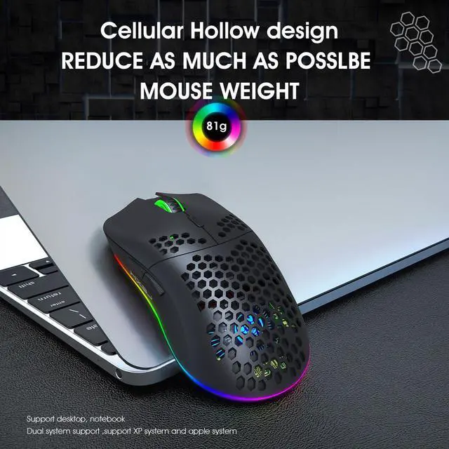 Alt view image 4 of 7 - HXSJ T66 7 Keys Colorful Lighting Programmable Gaming Wireless Mouse